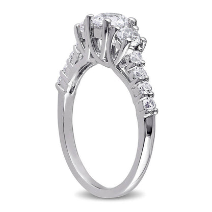 5.0mm Lab-Created White Sapphire Three Stone Engagement Ring in Sterling Silver