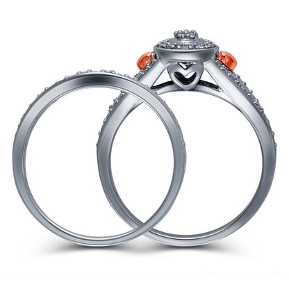 0.10 CT. T.W. Composite Natural Diamond Pear Frame with Side Hearts Bridal Engagement Ring Set in Sterling Silver and Solid 14K Rose Gold