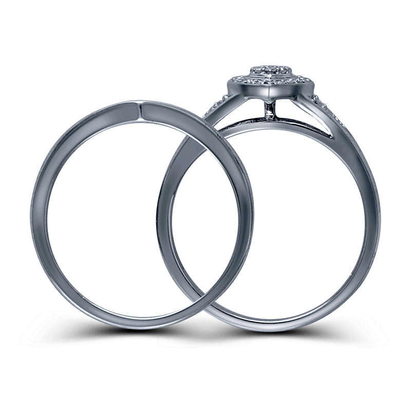 0.10 CT. T.W. Composite Natural Diamond Heart Frame Bridal Engagement Ring Set in Sterling Silver