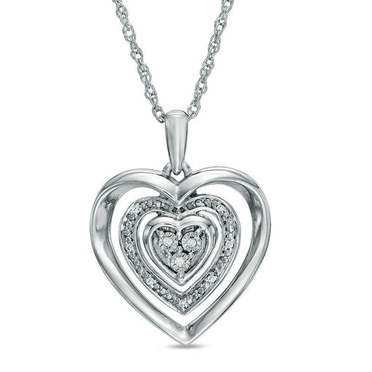 Natural Diamond Accent Triple Heart Frame Pendant in Sterling Silver