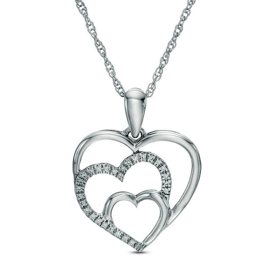 Natural Diamond Accent Triple Heart Pendant in Sterling Silver