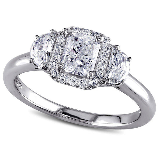 1.0 CT. T.W. Radiant-Cut Natural Diamond Frame Three Stone Engagement Ring in Solid 14K White Gold