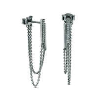 0.1 CT. T.W. Diamond Vertical Bar Two Chain Loop Drop Earrings in Sterling Silver