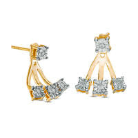 0.1 CT. T.W. Diamond Fan Front/Back Earrings in Sterling Silver and 14K Gold Plate