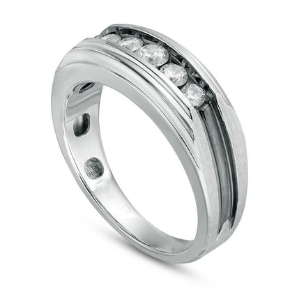 Mens 0.50 CT. T.W. Natural Diamond Five Stone Wedding Band in Solid 10K White Gold