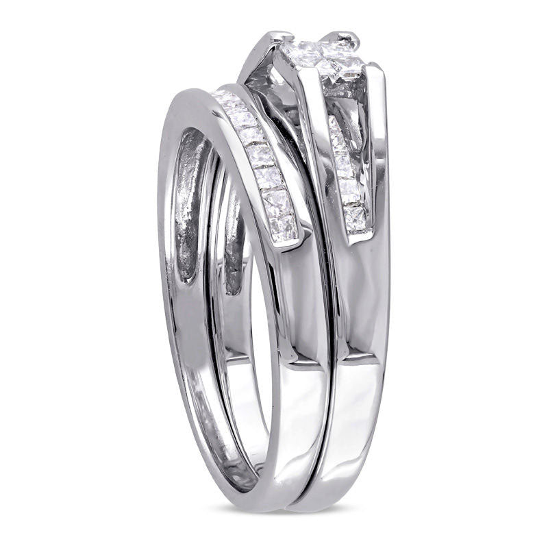 0.50 CT. T.W. Quad Princess-Cut Natural Diamond Bridal Engagement Ring Set in Solid 10K White Gold
