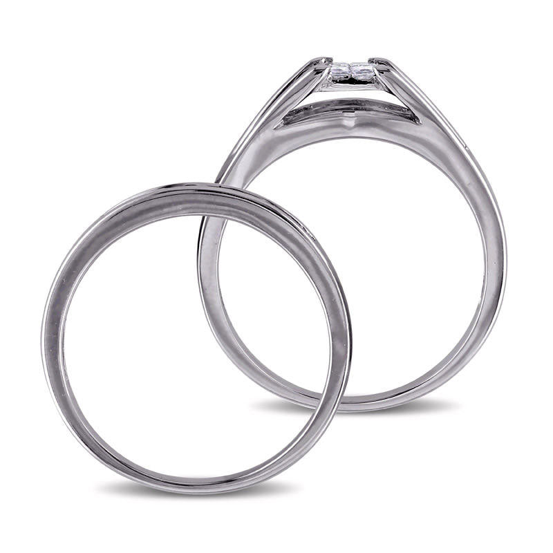 0.50 CT. T.W. Quad Princess-Cut Natural Diamond Bridal Engagement Ring Set in Solid 10K White Gold