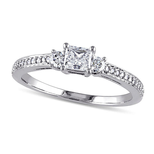 0.50 CT. T.W. Princess-Cut Natural Diamond Three Stone Engagement Ring in Solid 10K White Gold