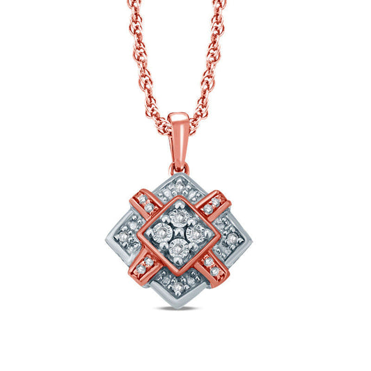 Natural Diamond Accent Tilted Square Pendant in Sterling Silver and 14K Rose Gold Plate