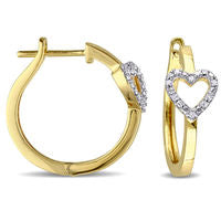 0.1 CT. T.W. Diamond Heart on Hoop Earrings in Sterling Silver with Yellow Rhodium