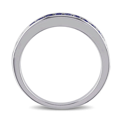 Princess-Cut Lab-Created Blue Sapphire Band in Sterling Silver