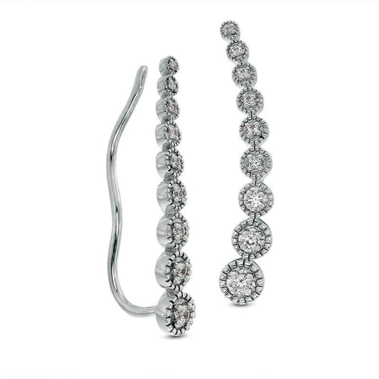 0.25 CT. T.W. Diamond Vintage-Style Tapered Circles Crawler Earrings in 10K White Gold