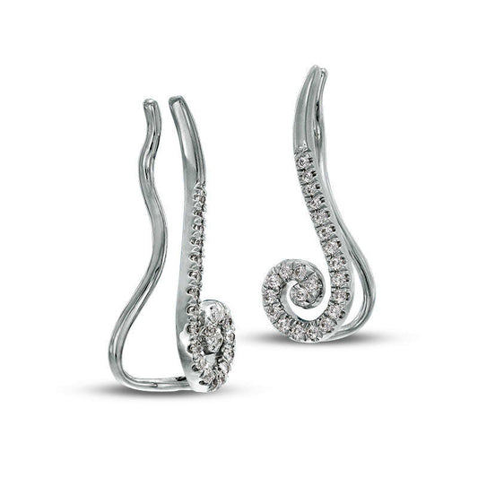 0.25 CT. T.W. Diamond Scroll Crawler Earrings in 10K White Gold