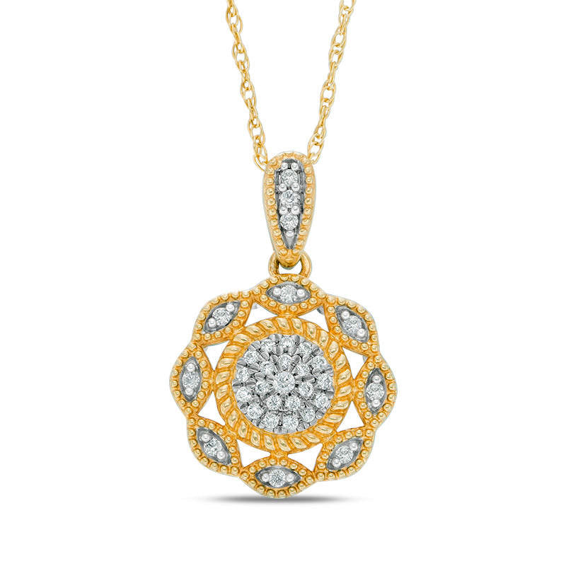 0.1 CT. T.W. Composite Natural Diamond Scallop Frame Pendant in 10K Yellow Gold