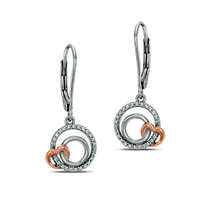 0.13 CT. T.W Diamond Double Circle with Heart Drop Earrings in Sterling Silver and 10K Rose Gold