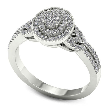 0.33 CT. T.W. Composite Natural Diamond Double Oval Frame Antique Vintage-Style Engagement Ring in Solid 10K White Gold