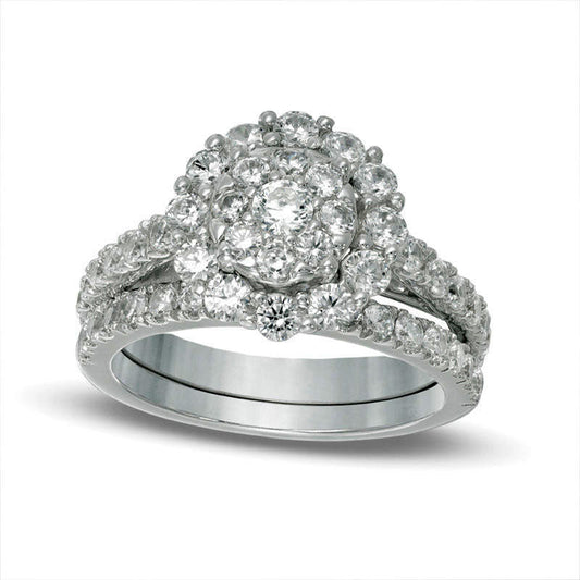 Composite Lab-Created White Sapphire Frame Bridal Engagement Ring Set in Solid 10K White Gold