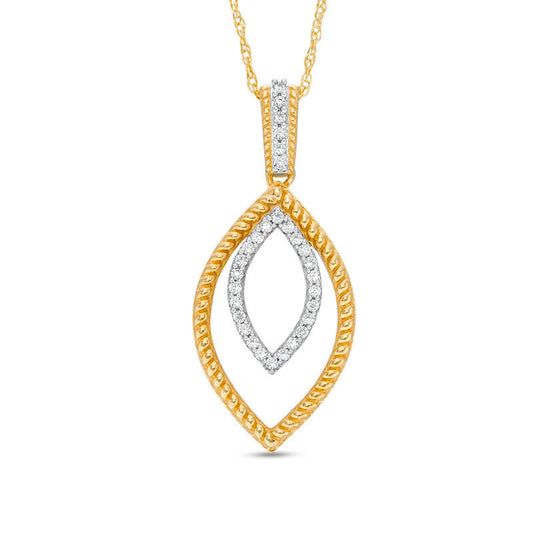 0.1 CT. T.W. Natural Diamond and Rope-Textured Double Marquise Pendant in 10K Yellow Gold