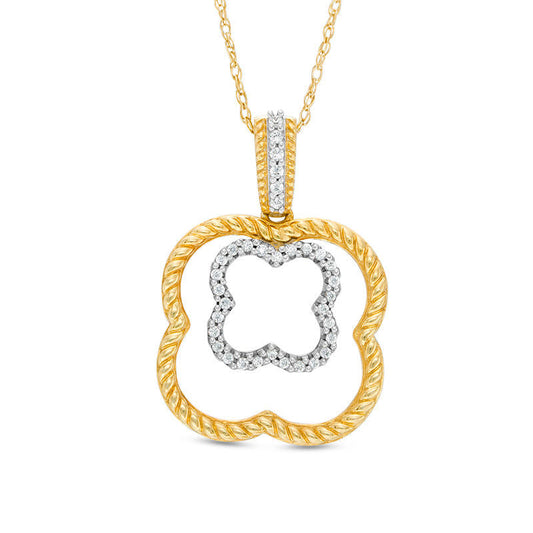 0.1 CT. T.W. Natural Diamond and Rope-Textured Double Clover Pendant in 10K Yellow Gold