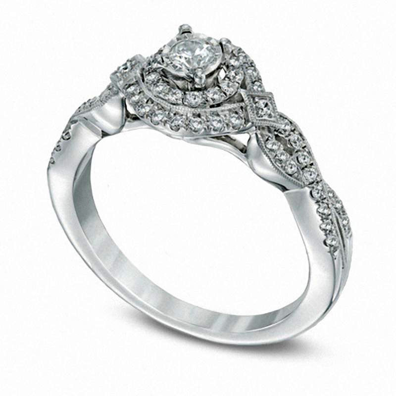 0.38 CT. T.W. Natural Diamond Art Deco-Inspired Frame Engagement Ring in Solid 10K White Gold