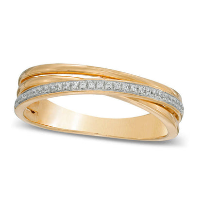 0.10 CT. T.W. Natural Diamond Layered Crossover Band in Solid 10K Yellow Gold