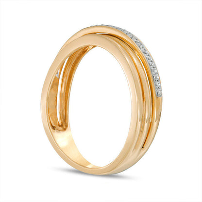 0.10 CT. T.W. Natural Diamond Layered Crossover Band in Solid 10K Yellow Gold