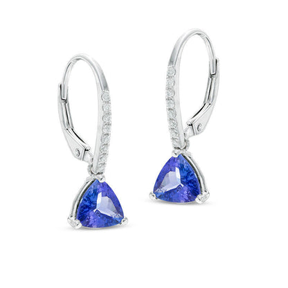 6.5mm Trillion-Cut Tanzanite and Diamond Accent Drop Earrings in 14K White Gold
