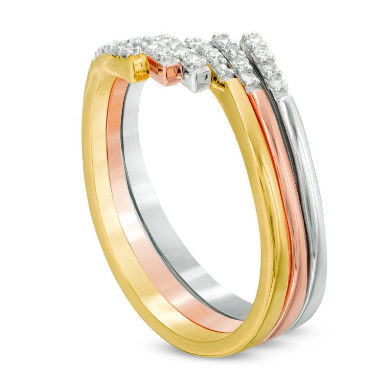 0.10 CT. T.W. Natural Diamond Three Piece Stackable Band Set in Sterling Silver and Solid 14K Two-Tone Gold Plate