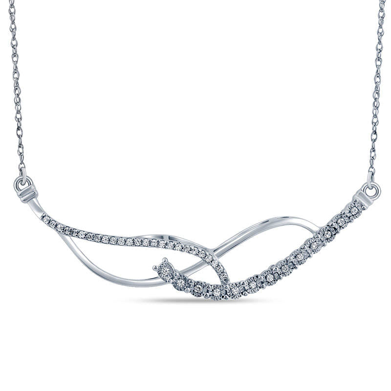 0.1 CT. T.W. Natural Diamond Crossover Necklace in Sterling Silver