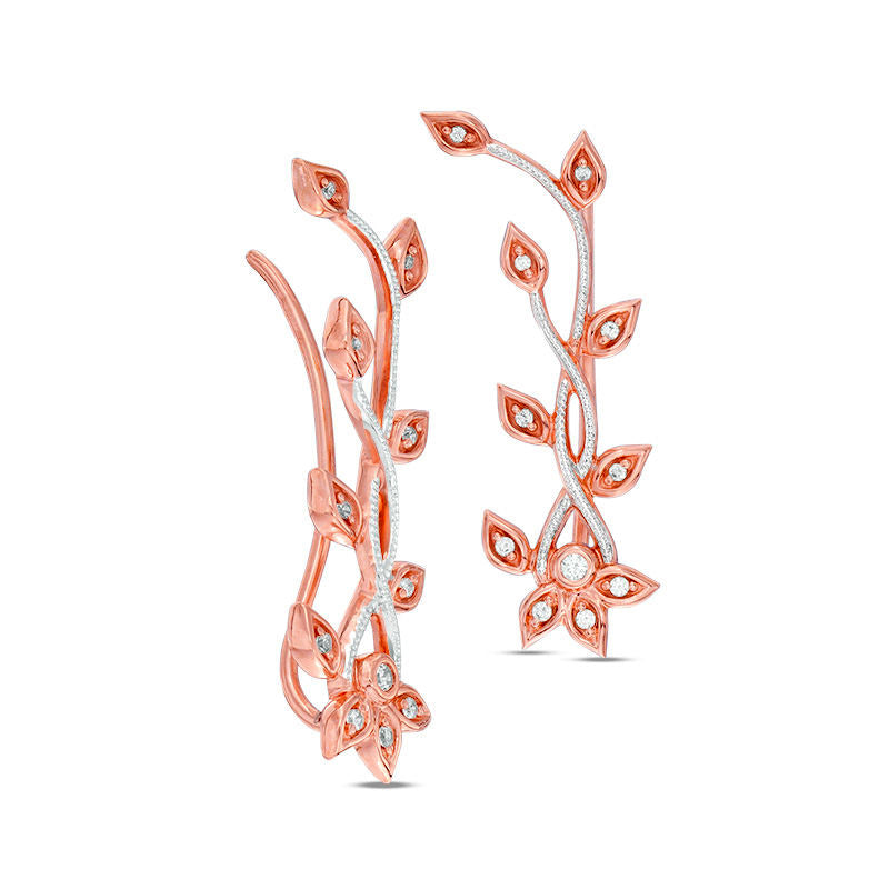 0.13 CT. T.W. Diamond Vine Crawler Earrings in 10K Rose Gold