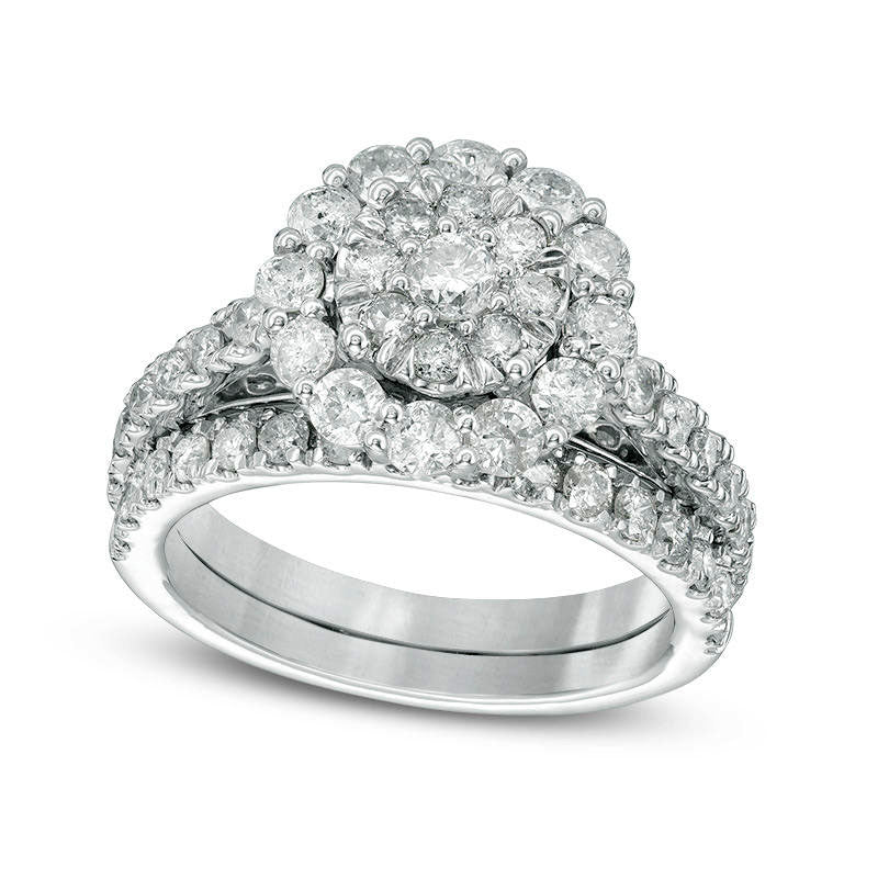1.75 CT. T.W. Composite Natural Diamond Frame Bridal Engagement Ring Set in Solid 10K White Gold