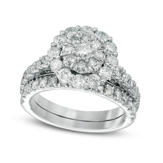 1.75 CT. T.W. Composite Natural Diamond Frame Bridal Engagement Ring Set in Solid 10K White Gold