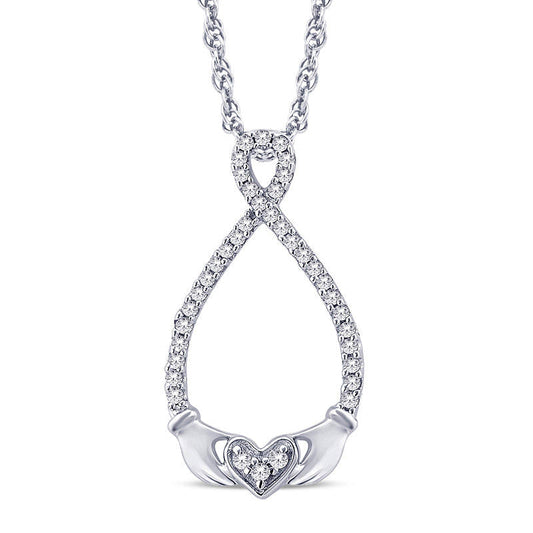 0.1 CT. T.W. Natural Diamond Claddagh Infinity Loop Pendant in Sterling Silver