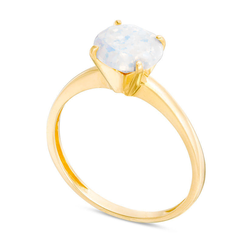8.0mm Lab-Created Opal Solitaire Ring in Solid 10K Yellow Gold