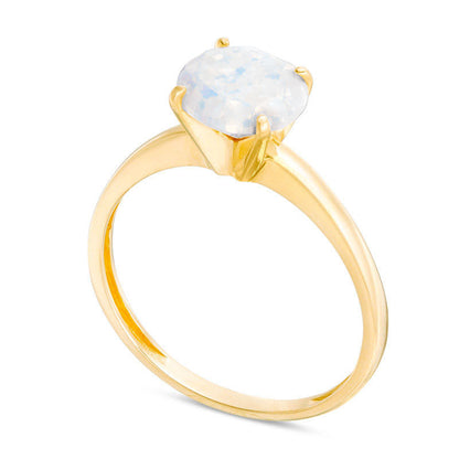 8.0mm Lab-Created Opal Solitaire Ring in Solid 10K Yellow Gold