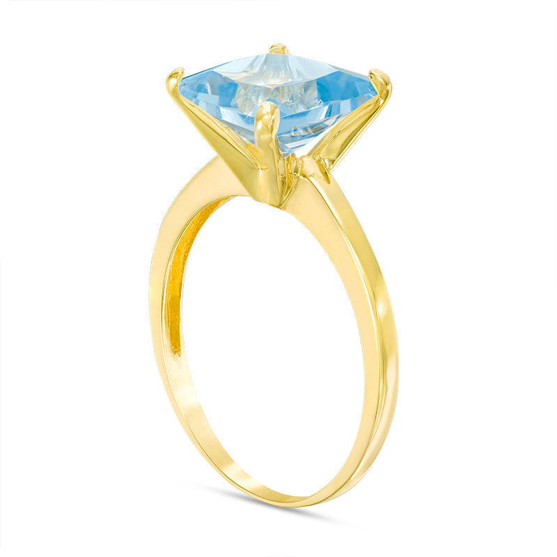 8.0mm Princess-Cut Simulated Aquamarine Solitaire Ring in Solid 10K Yellow Gold