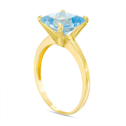 8.0mm Princess-Cut Simulated Aquamarine Solitaire Ring in Solid 10K Yellow Gold