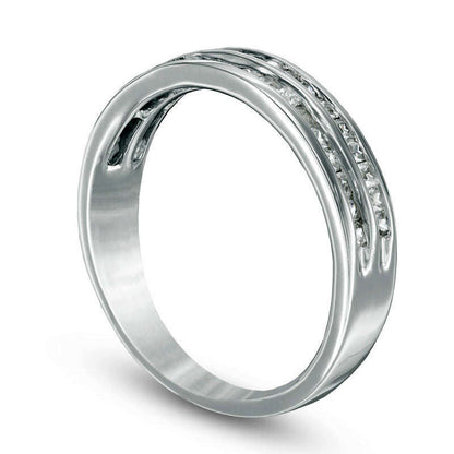 0.50 CT. T.W. Princess-Cut Natural Diamond Double Row Wedding Band in Solid 10K White Gold
