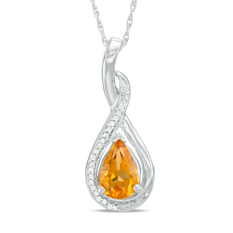 Pear-Shaped Citrine and Natural Diamond Accent Twist Pendant in Sterling Silver