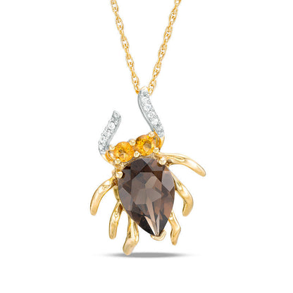 Pear-Shaped Smoky Quartz, Citrine, and Natural Diamond Accent Spider Pendant in 10K Yellow Gold