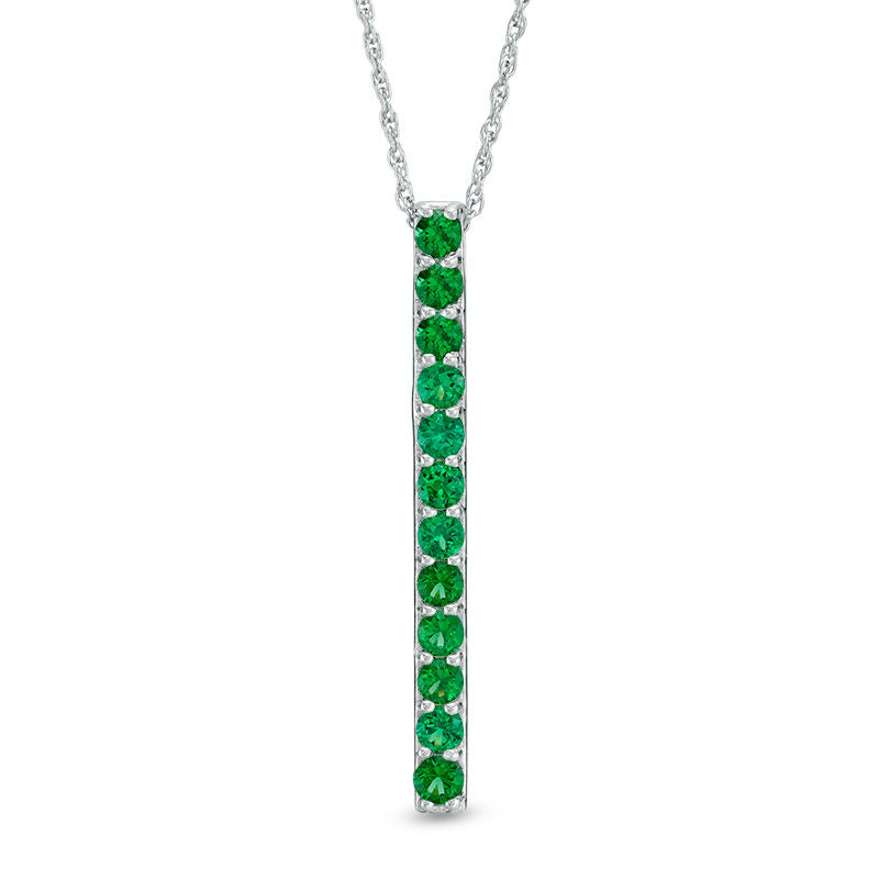 Lab-Created Emerald Linear Pendant in Sterling Silver