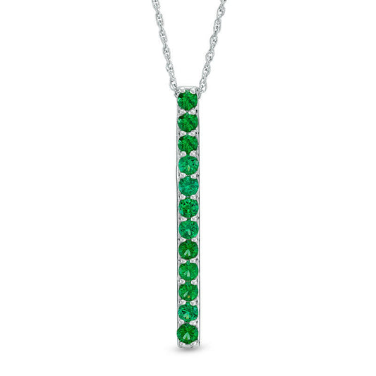 Lab-Created Emerald Linear Pendant in Sterling Silver