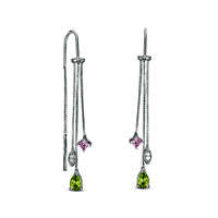 Pear-Shaped Peridot and Lab-Created Pink and White Sapphire Threader Earrings in Sterling Silver