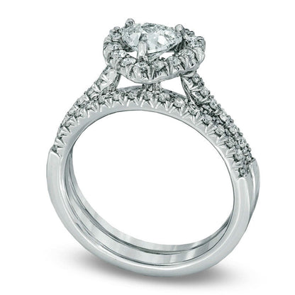 1.20 CT. T.W. Heart-Shaped Natural Diamond Frame Bridal Engagement Ring Set in Solid 14K White Gold