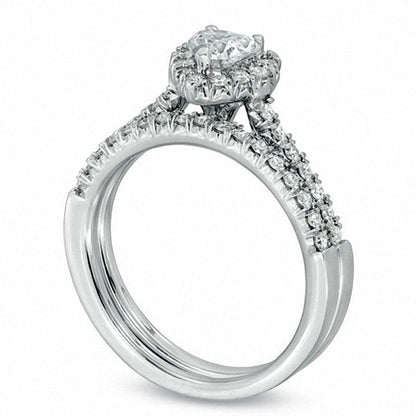 0.75 CT. T.W. Heart-Shaped Natural Diamond Frame Bridal Engagement Ring Set in Solid 14K White Gold