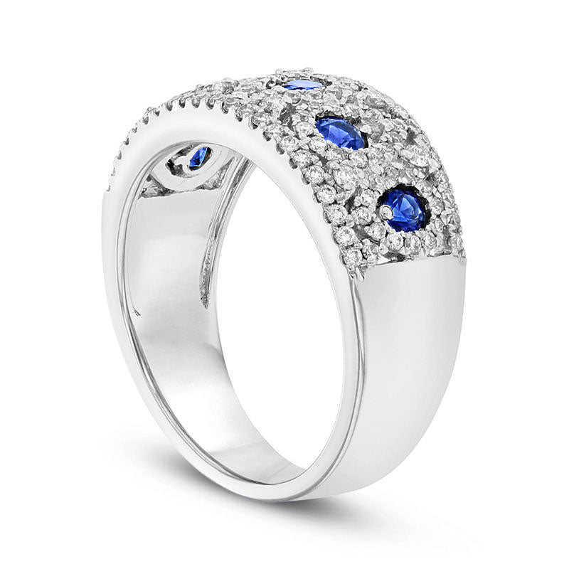Blue Sapphire and 0.63 CT. T.W. Natural Diamond Alternating Pear-Shaped Band in Solid 14K White Gold