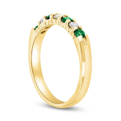 Emerald and 0.20 CT. T.W. Natural Diamond Seven Stone Band in Solid 14K Gold