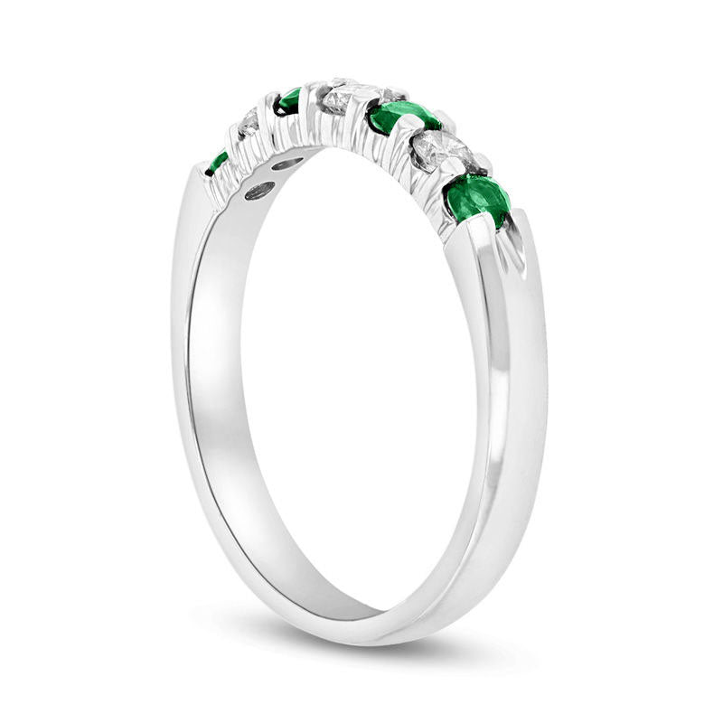 Emerald and 0.20 CT. T.W. Natural Diamond Seven Stone Band in Solid 14K White Gold