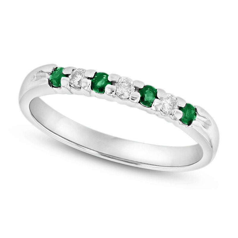 Emerald and 0.10 CT. T.W. Natural Diamond Seven Stone Band in Solid 14K White Gold