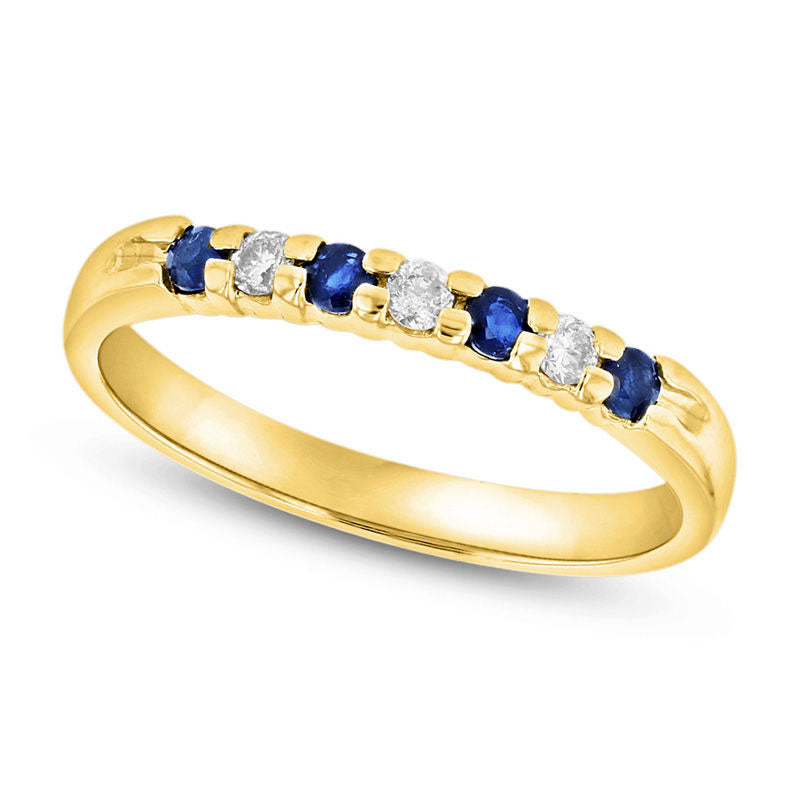 Blue Sapphire and 0.10 CT. T.W. Natural Diamond Seven Stone Band in Solid 14K Gold